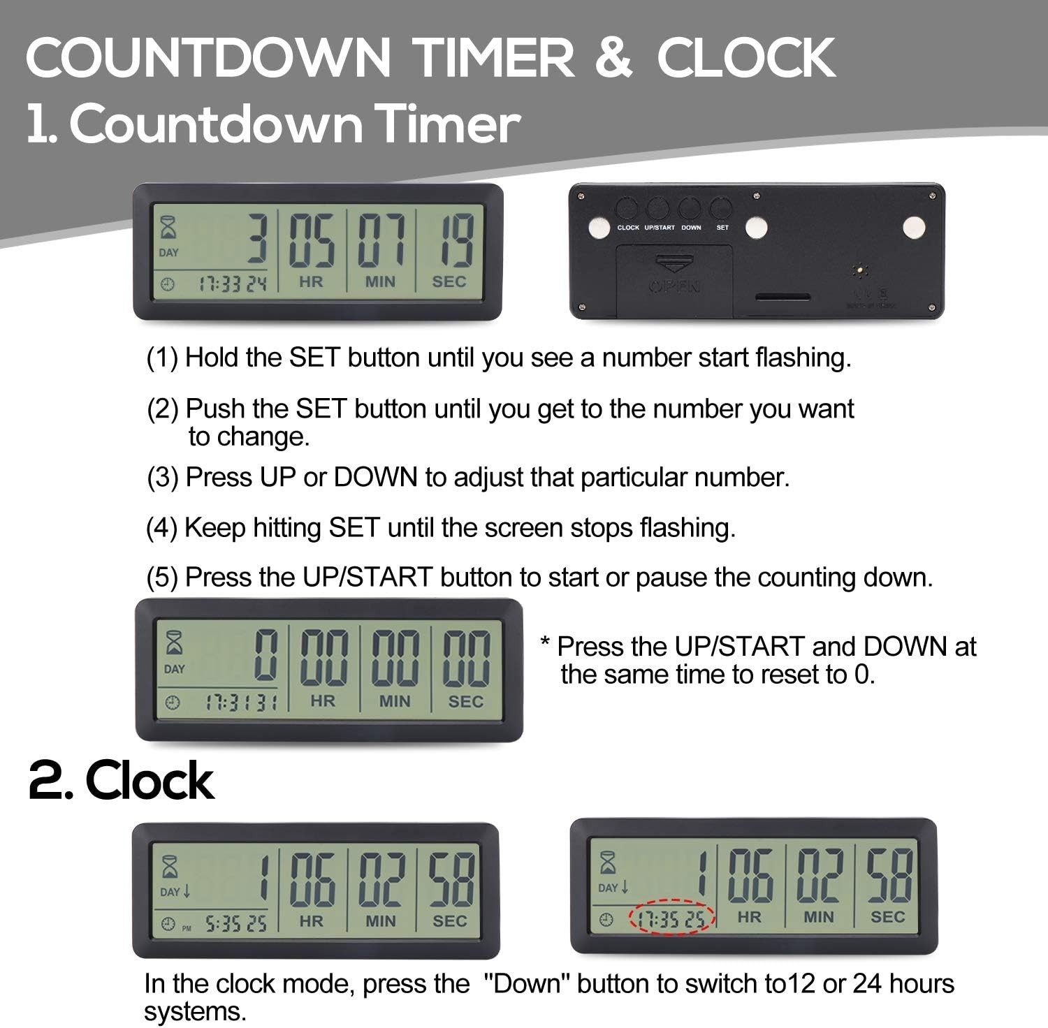 Versatile Digital Countdown Timer with 12/24-Hour Display - Functional & Stylish