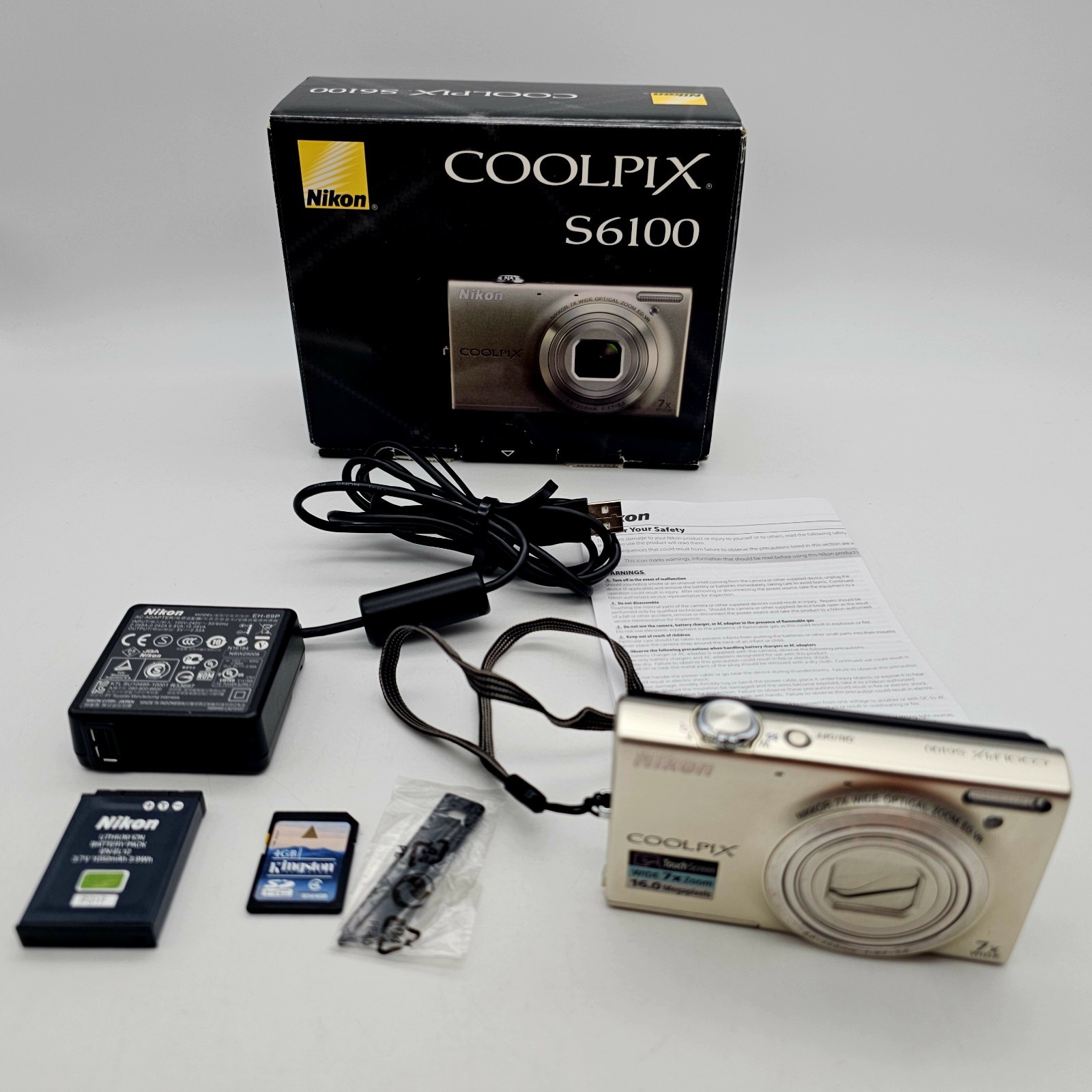 Nikon COOLPIX S6100 Compact Digital Camera 16.0MP Battery/Adapter/SD Card WORKS