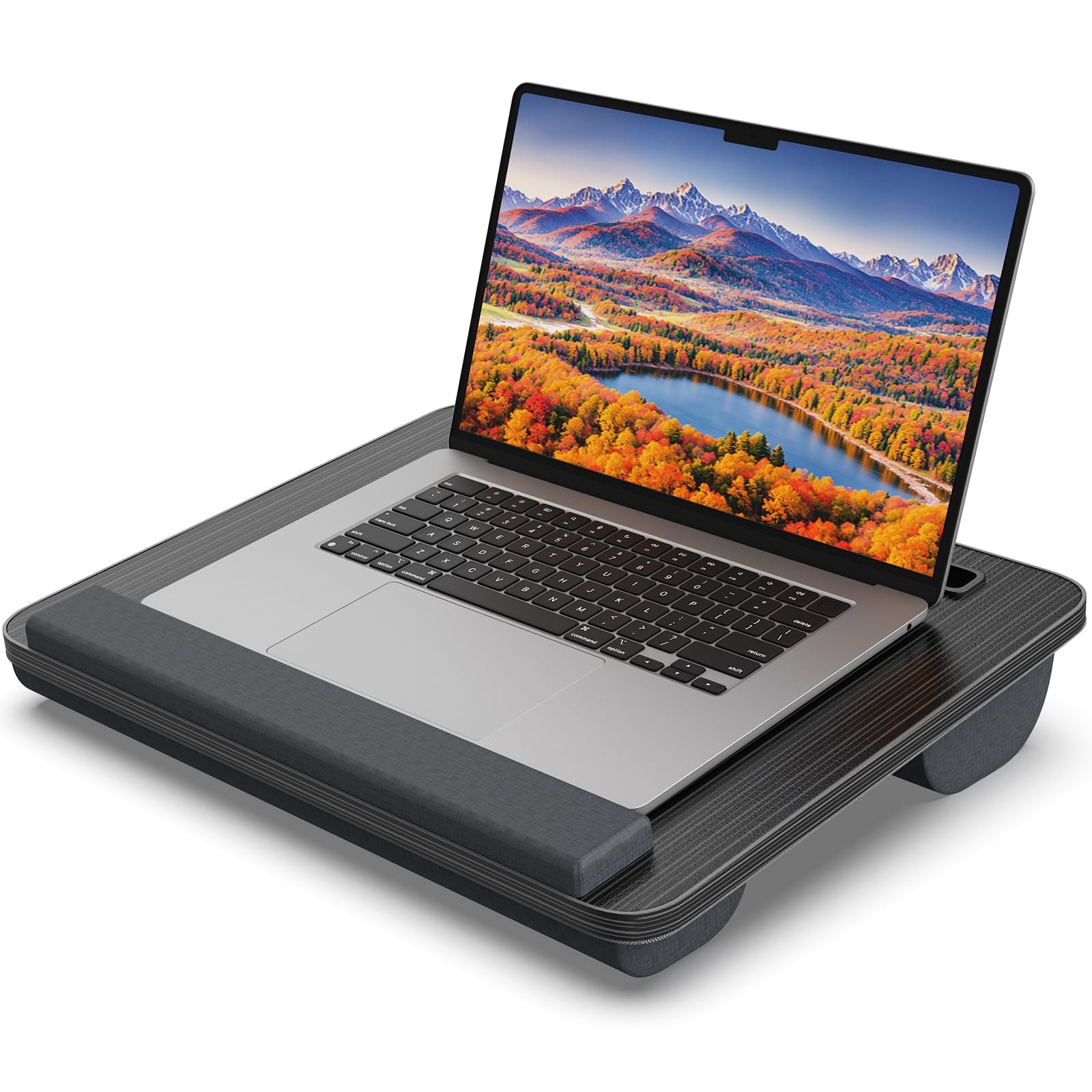 Portable Lap Desk Laptop Stand For Bed Soft Wrist Rest Tablet Slot Black Pad