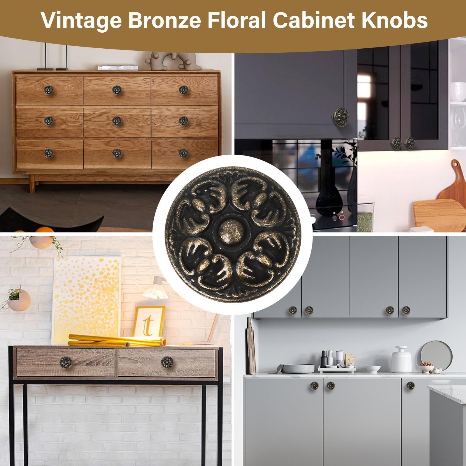 OctinPris 4X Euro Style Antique Brass Kitchen Cabinet Knobs 4pack, Bronze