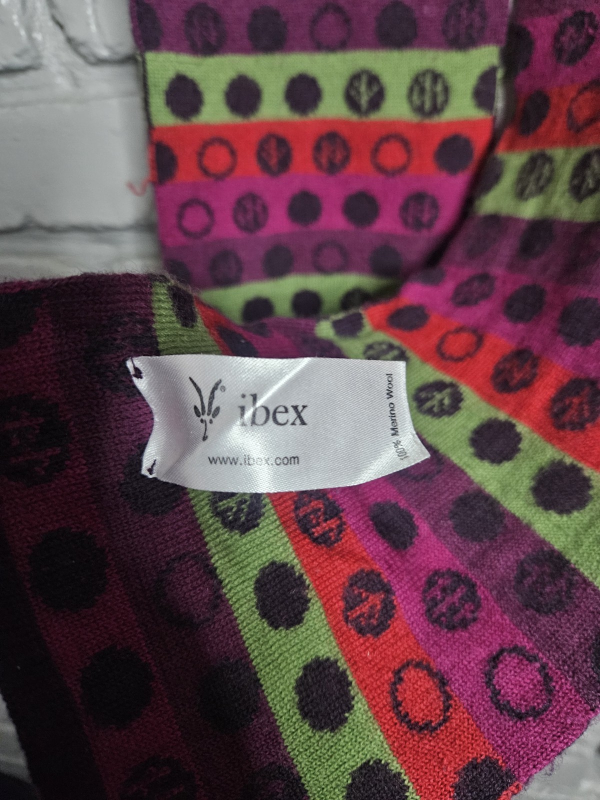 Ibex 100% Merino Wool Scarf Stripes Polka Dot