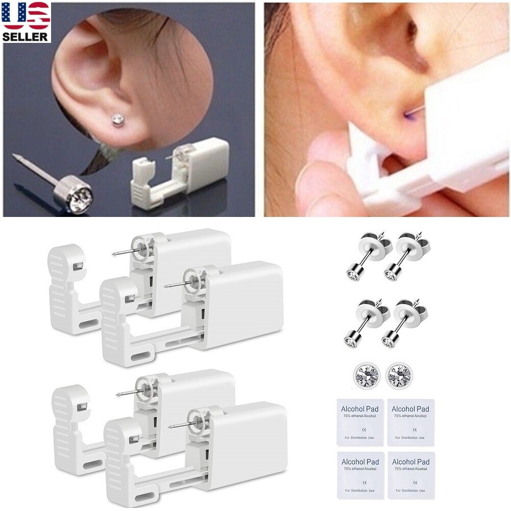 4pcs Safety Ear Piercing Kit Disposable Self Nose Piercing Gun with Ear Stud USA