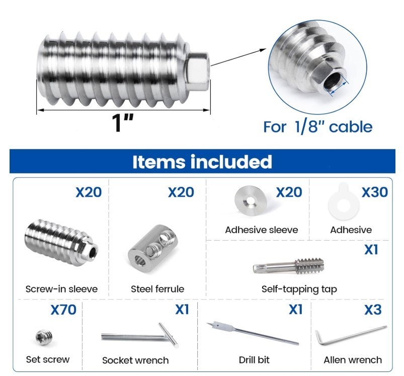 Muzata 1/8" Swageless Invisible Cable Railing Hardware Swageless Fit - Per Piece