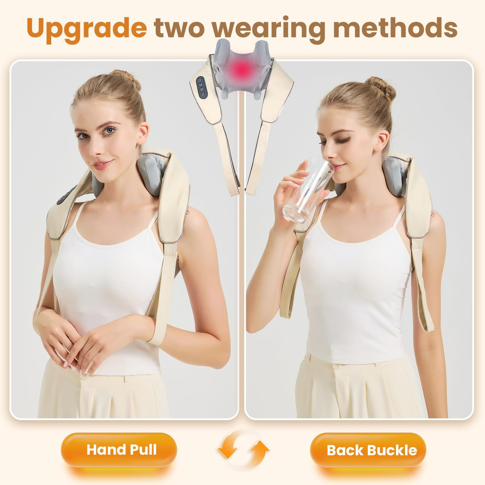 Mgfdget Wireless 4D Shiatsu Neck Massager with Heating Function, Off White
