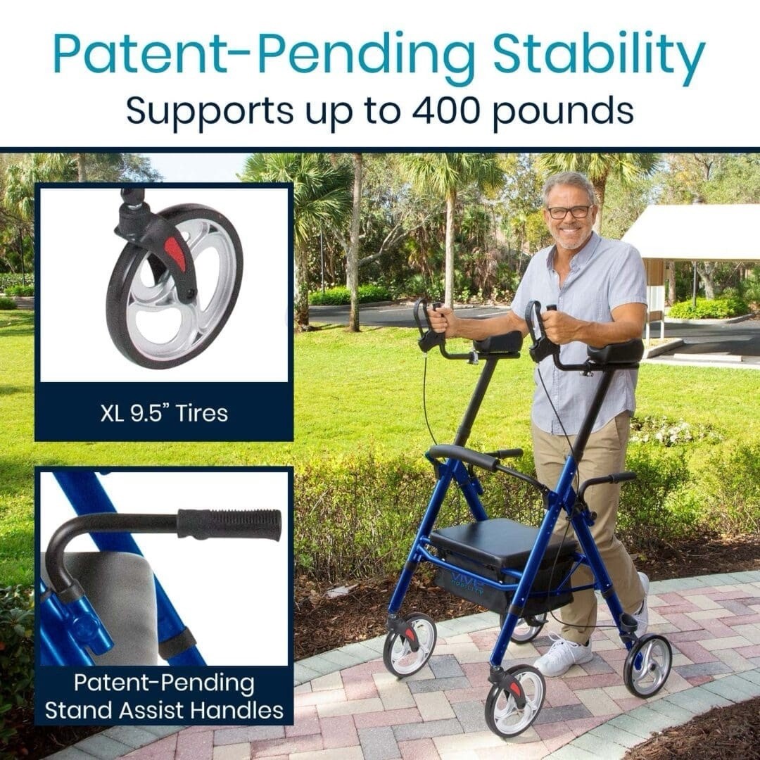 Vive Mobility Walker Series T Upright Mobility Aid Blue