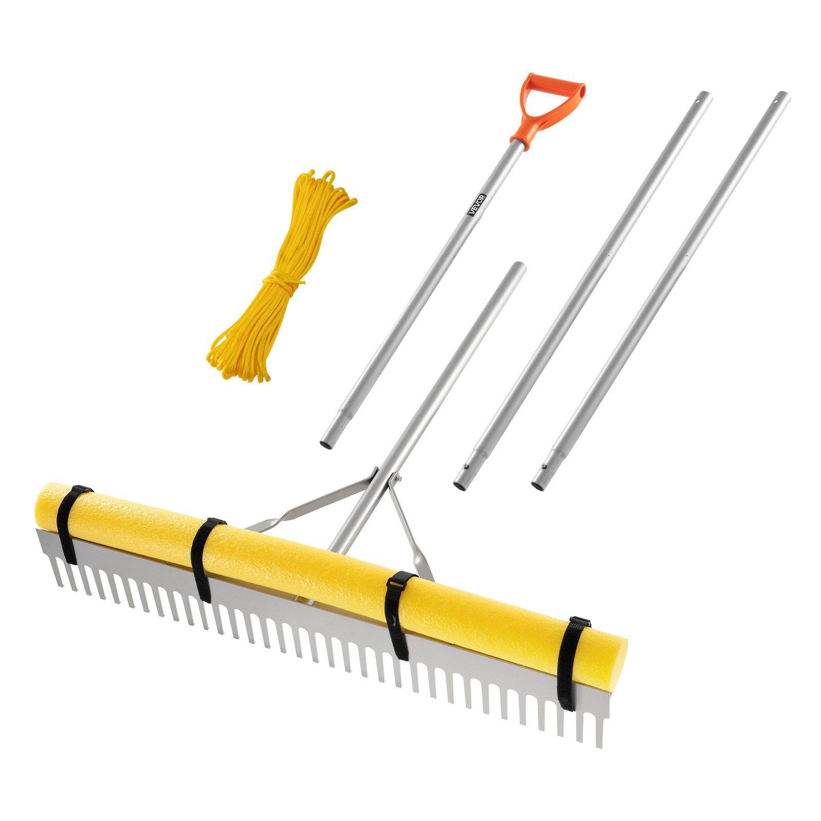 Professional 36in 133in Aluminum Landscape Leaf Rake with 52ft Usage Rope