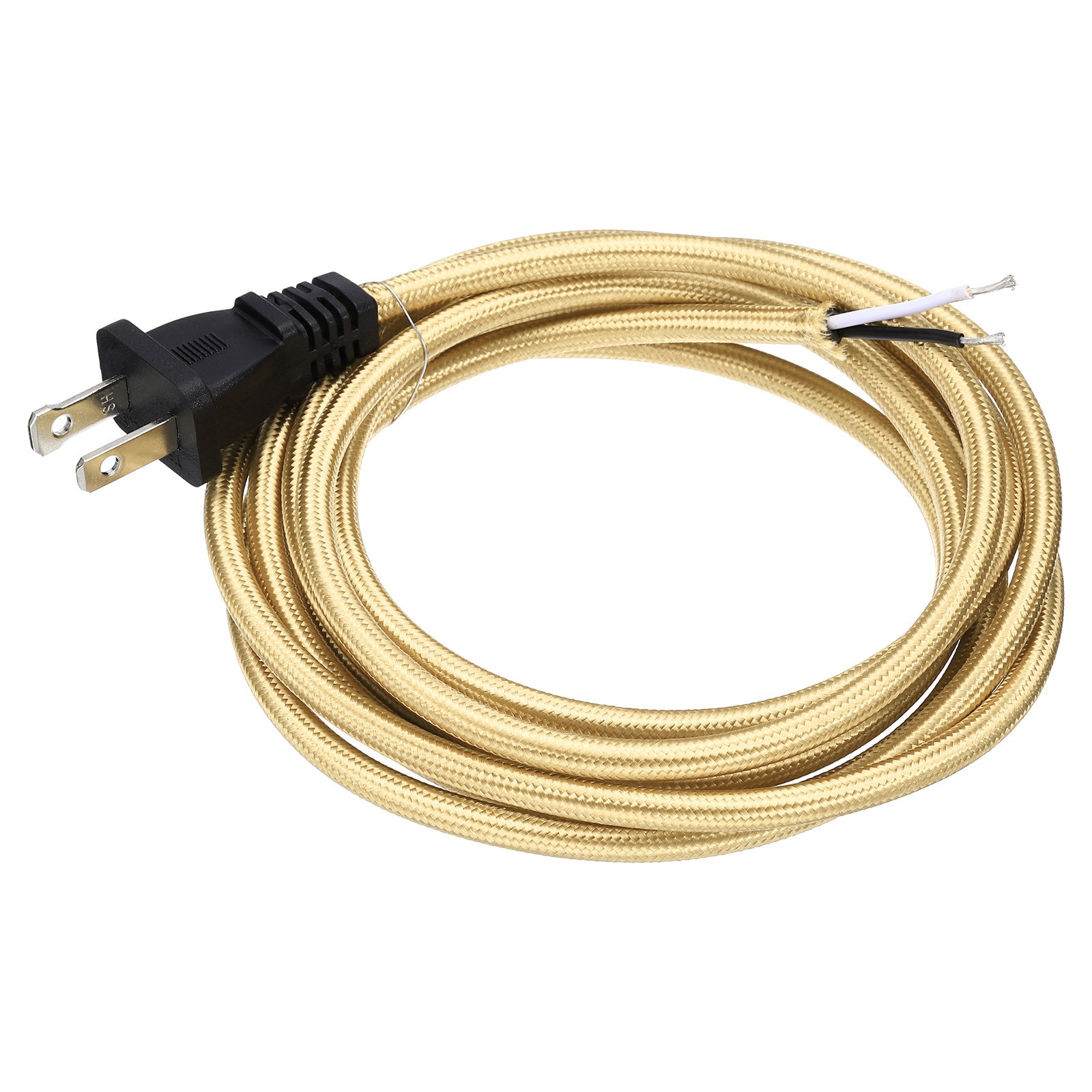 8Ft 18/2 Cloth Covered Lamp Cord with Plug for Repairing Light Golden