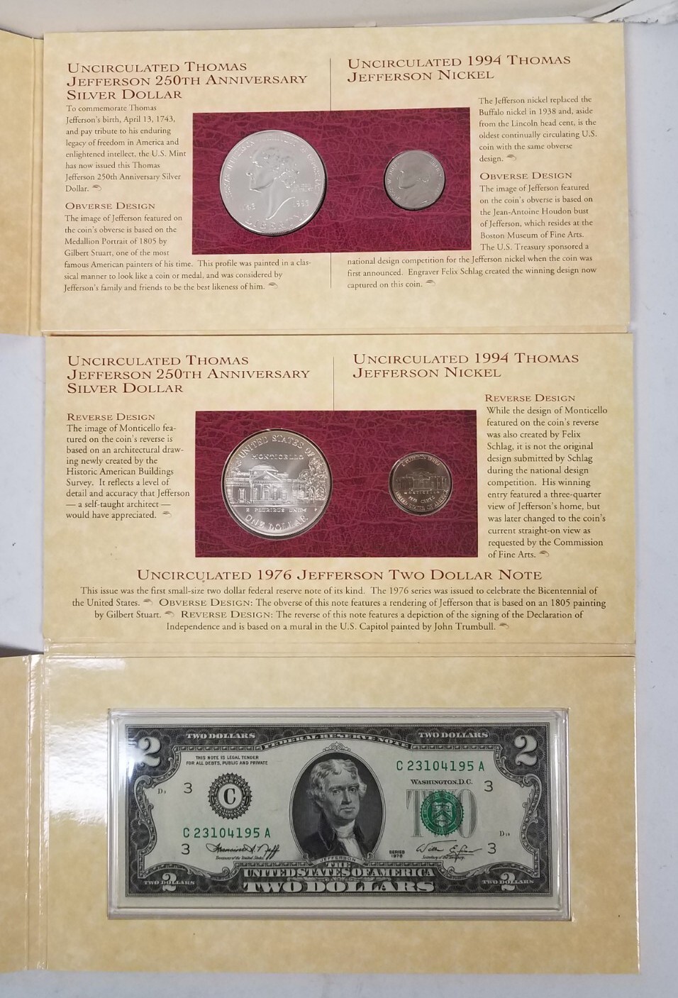 CC0393PJSBFO U.S. MINT YEAR 1993-P JEFFERSON AG COIN & CURRENCY SET MP FRESH OGP