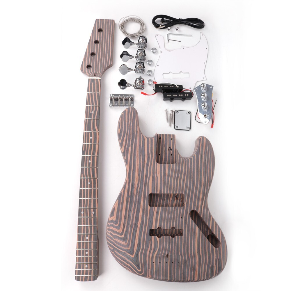 diy electric 4strings jazz bass kits zebrawood body neck fingerboard