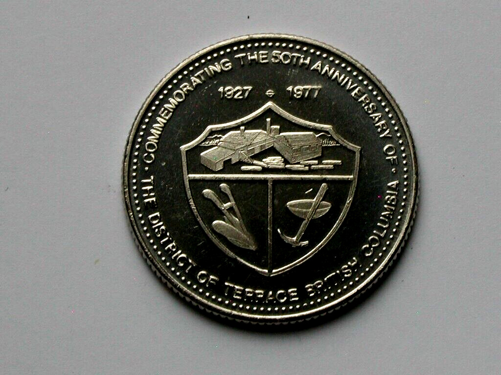 Terrace BC CANADA 1977 Trade DOLLAR Token AU+ Lustre with Heraldic City Seal