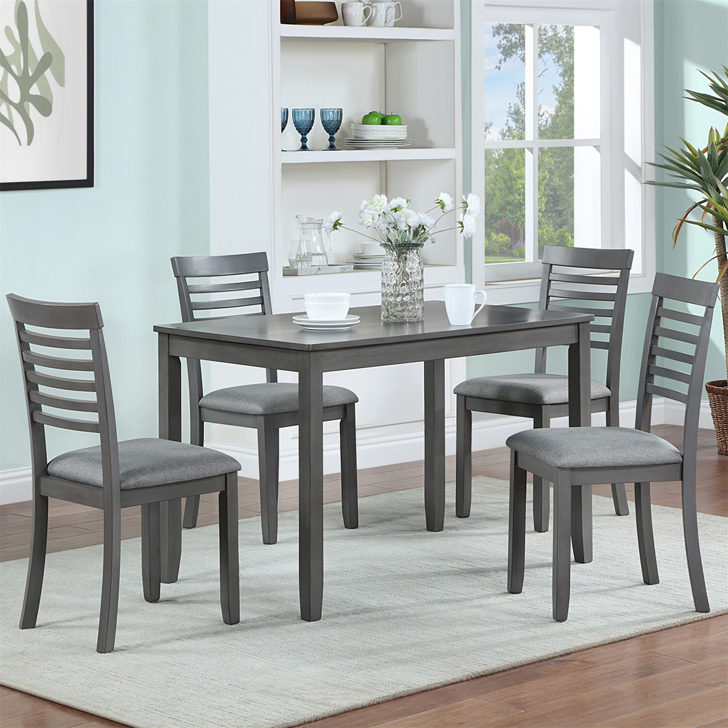 5 Piece Dining Table Set Kitchen Breakfast Furniture w/ 4 Chair Gray/Walnut US