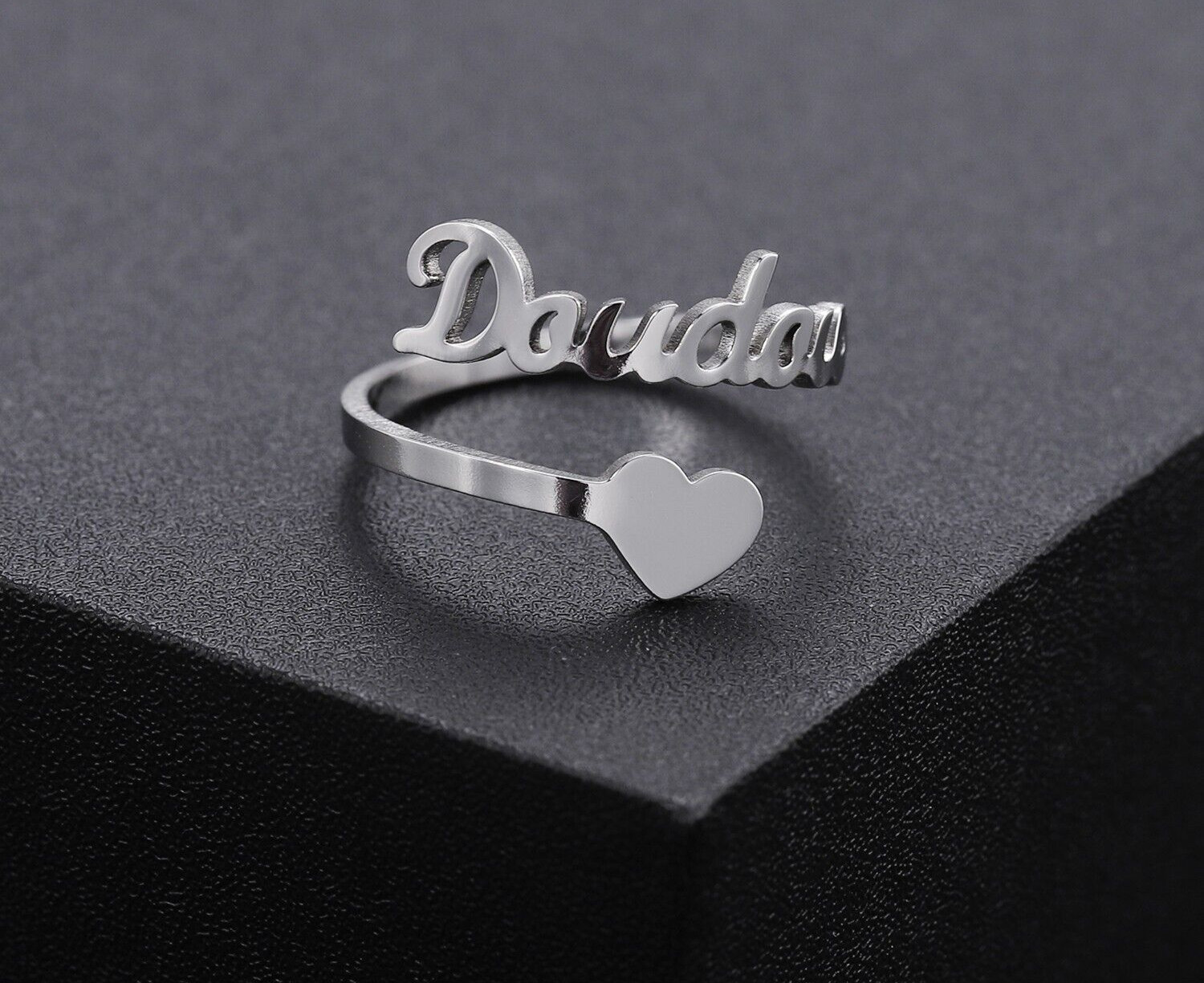Customized Heart Name Ring Adjustable Personalized Jewelry Silver Gold Love Gift