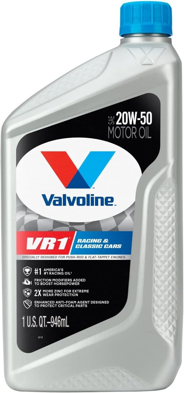 Valvoline 822347 VR1 Racing Oil SAE 20W-50 Motor Oil with High Zinc, 1qt
