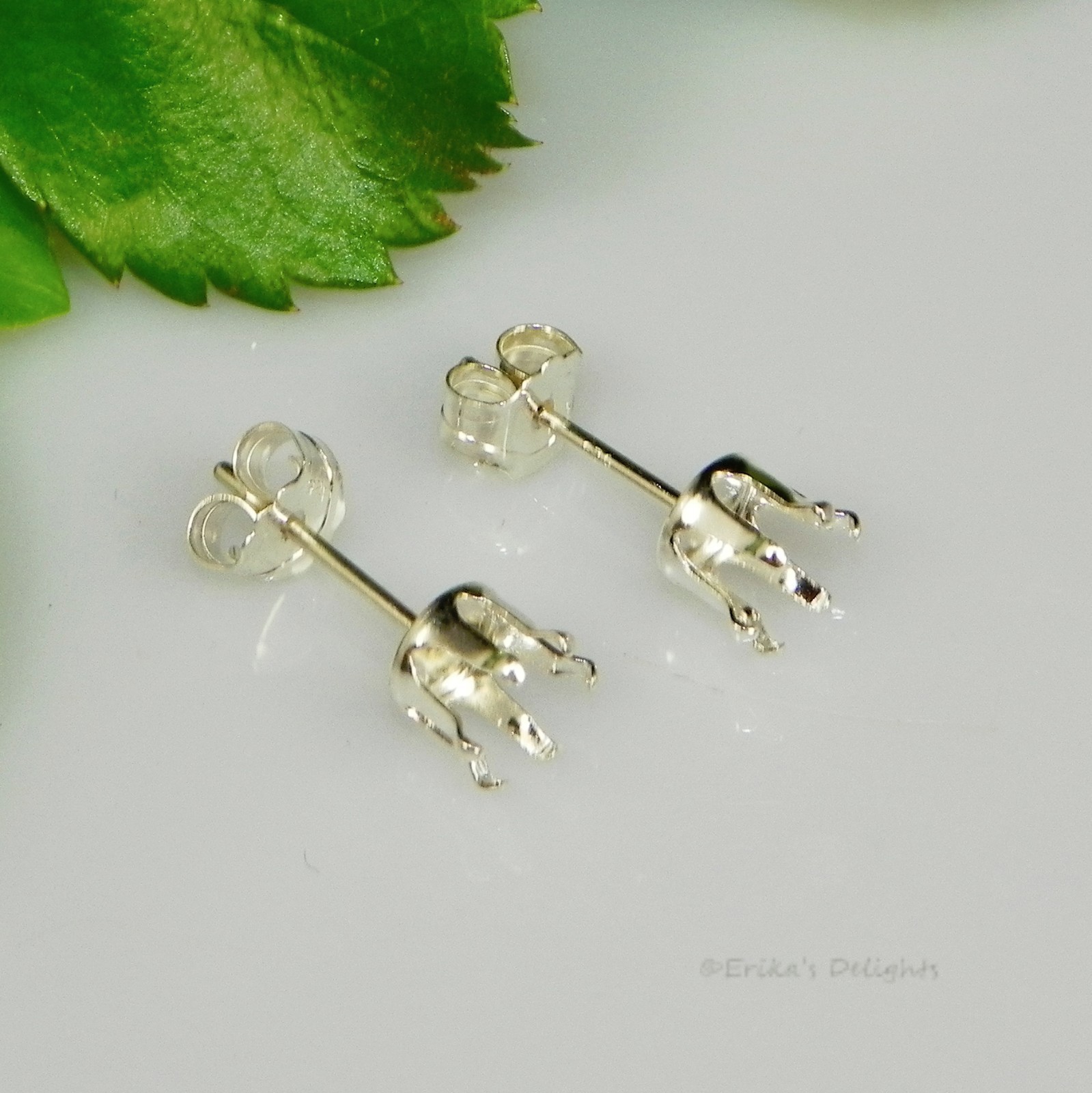7mm Round Snap Tite 925 Sterling Silver Earring Settings (6 Prong)
