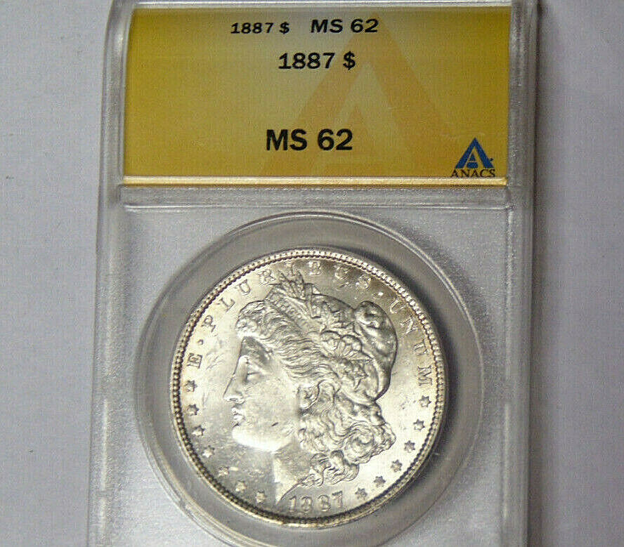 ANACS MS62 1887 Morgan Silver Dollar Choice BU Philadelphia Mint
