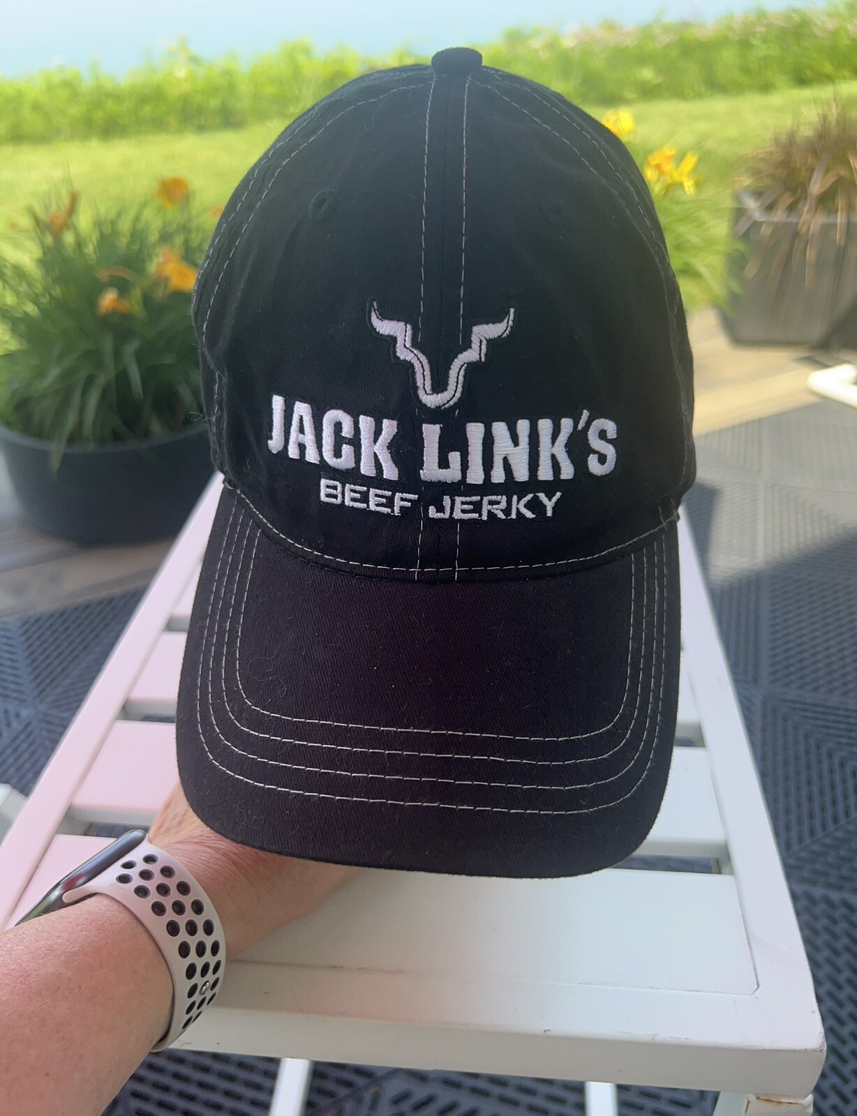 Jacks Links Letters And Logo Black With White Accents Hat Cap Strap Buckle EUC
