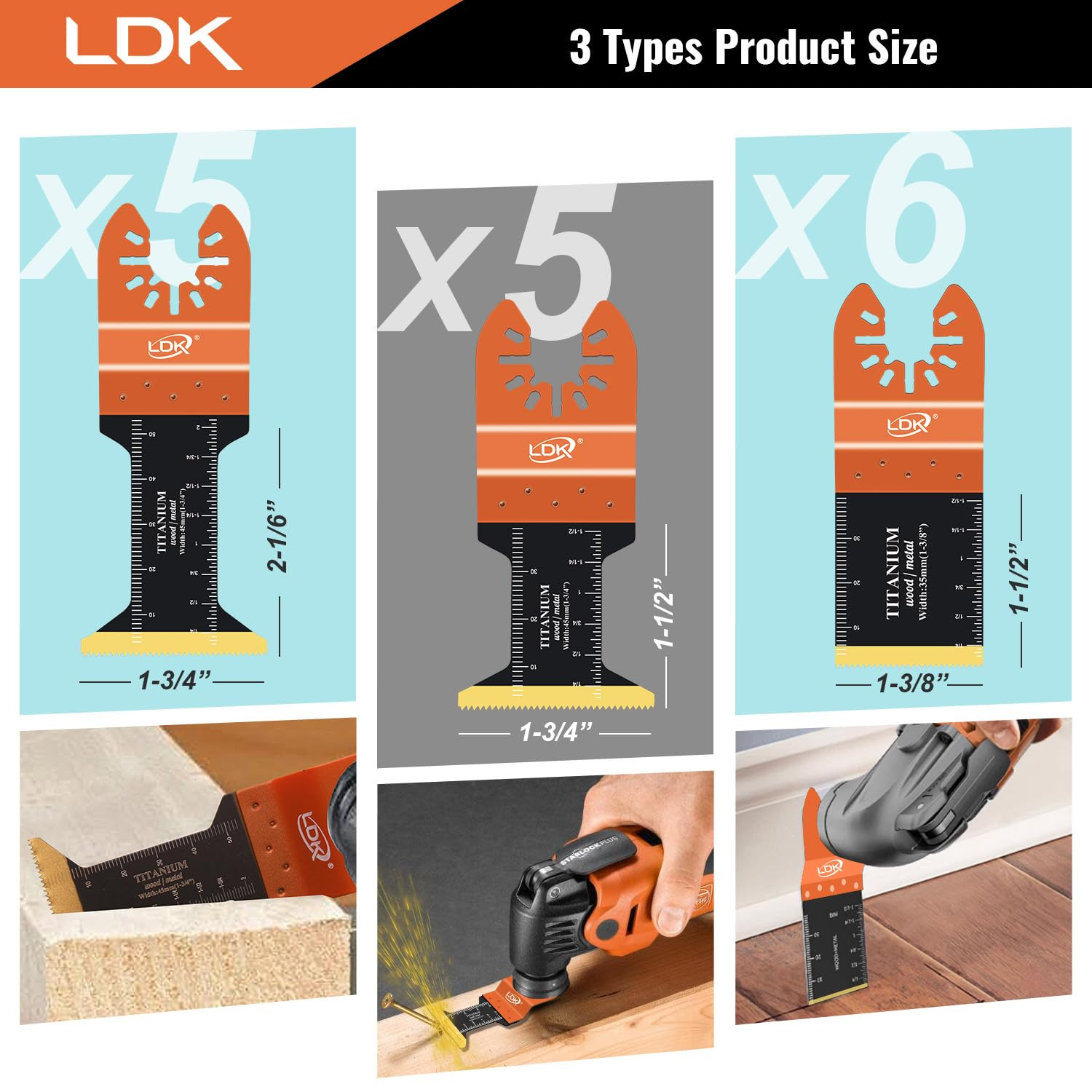 16Pc Titanium Oscillating Tool Blades, Professional Universal Multitool Blades f