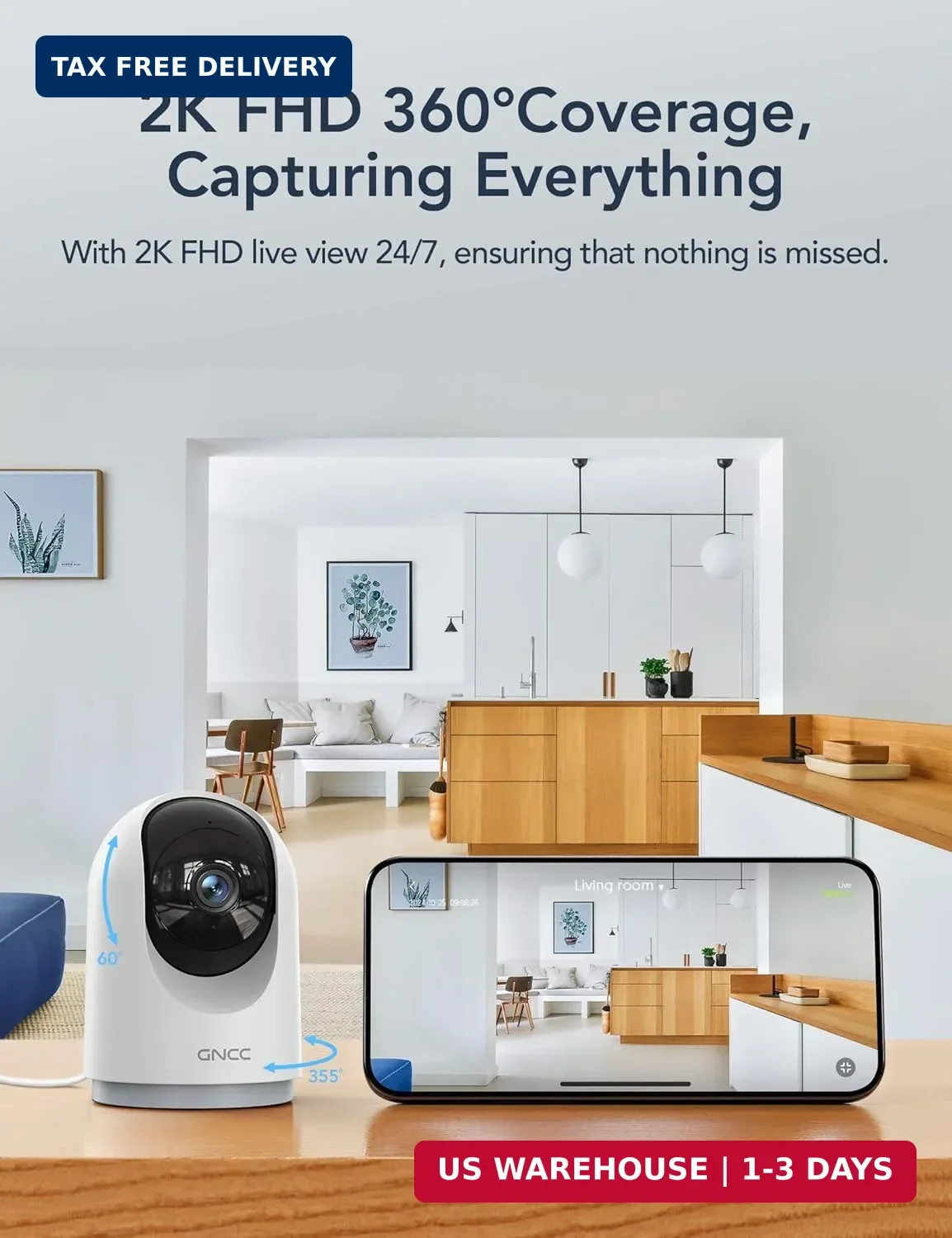 Indoor Security Camera, 2K Cameras for Home Security with Motion Detection, B...