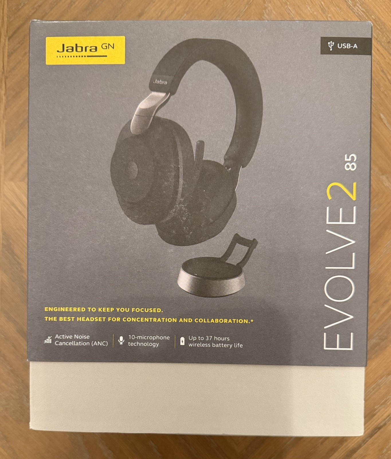 New Open Box Jabra Evolve 2 85 Wireless Headset w/Charging Stand and ANC