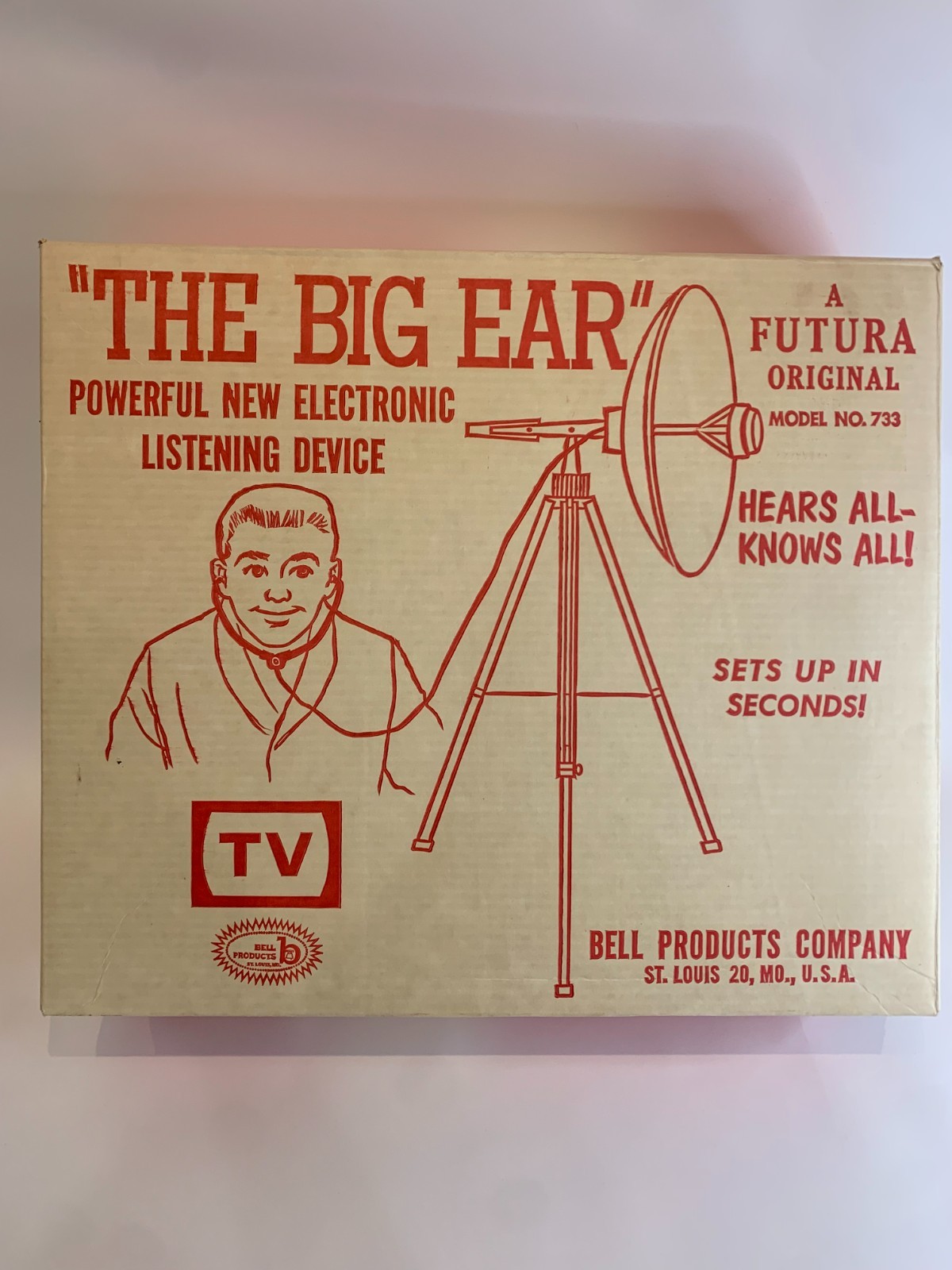 NOS 1960s Bell Products BIG EAR Model 733 Parabolic Listening Device COMPLETE