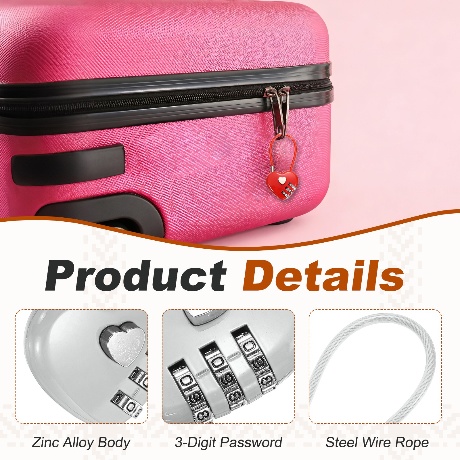 Combination Padlock (11.8 Inch, Grey)(2 Pcs), 3-Digit Heart Shaped Combo Padlock