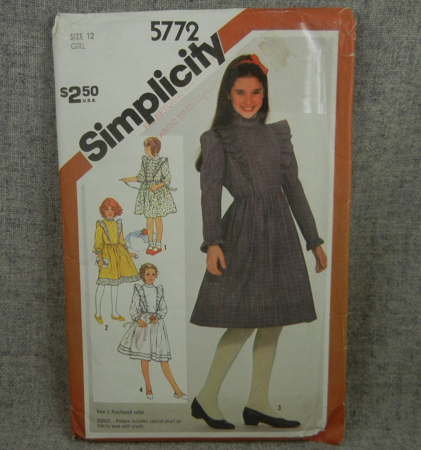 Simplicity 5772 Girls Dress pullover ruffled back buttoned collar size 12 Uncut
