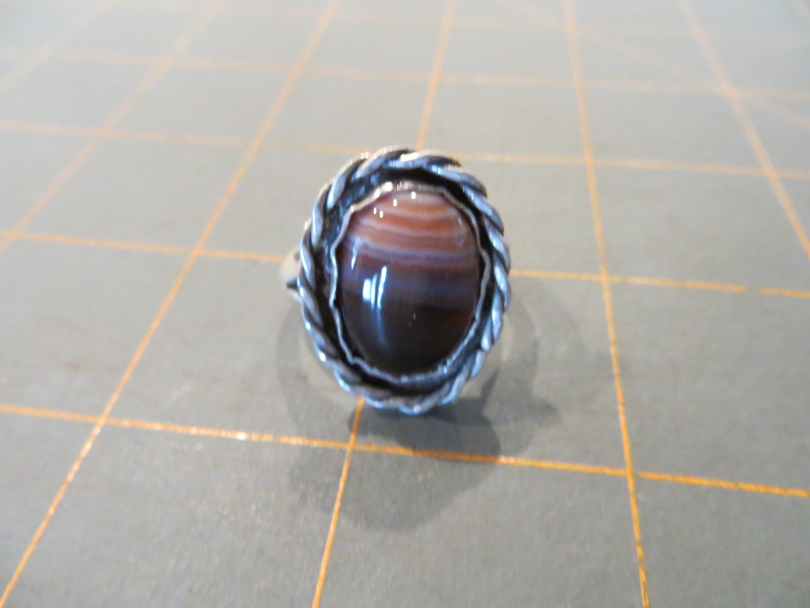 Ring with Brown Stone - Size 9 1/2 - Silver - Handcrafted