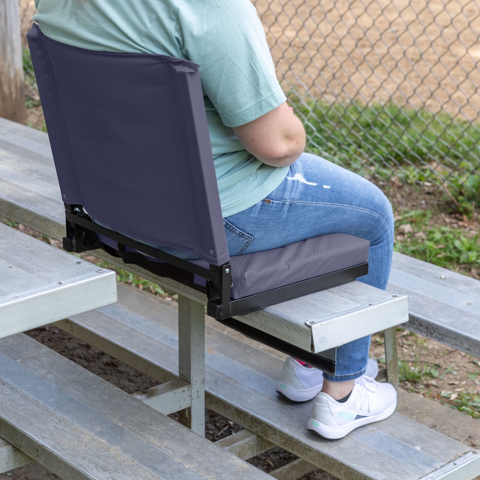 Bleacher Seat - Stadium Seat Cushion with Back Support, Navy