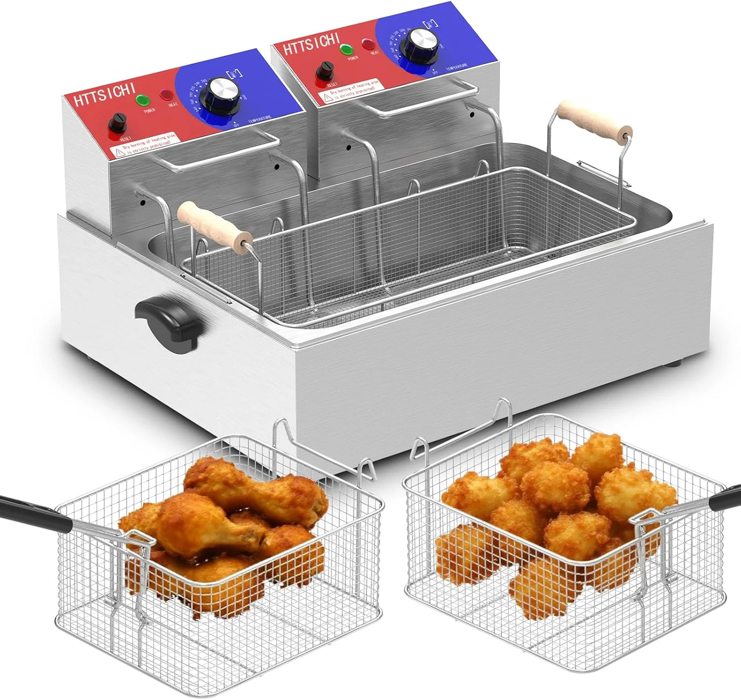 Commercial Deep Fryer - 22 L Electric Deep Fryer with 10 L Basket(3Pcs), 3400W H