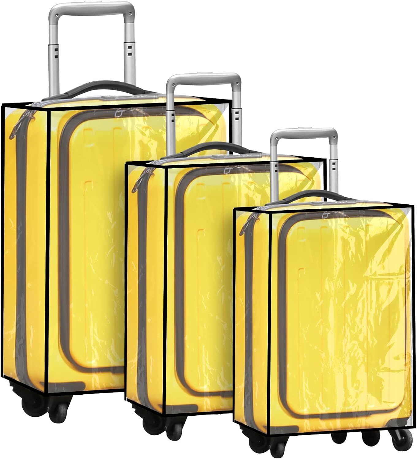 3 Pieces Clear Luggage Cover PVC Suitcase Black Border