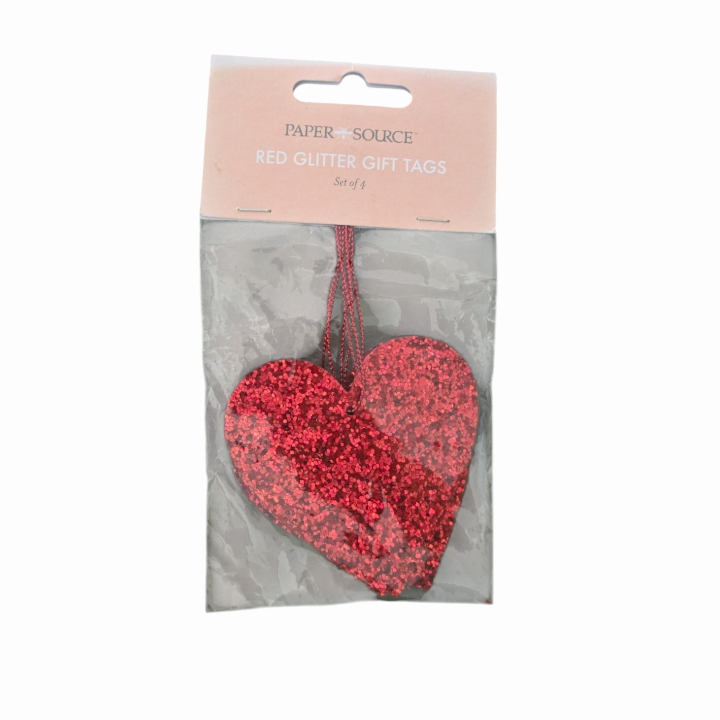 Valentine's Day Glitter Red Heart Gift Tag 3” X 3” New Paper Source Set Of 4