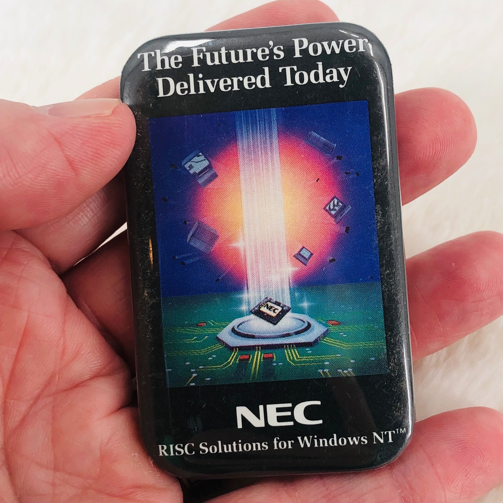 Vtg NEC Corp Computer Technology Advertising Button Pin Windows NT Solutions