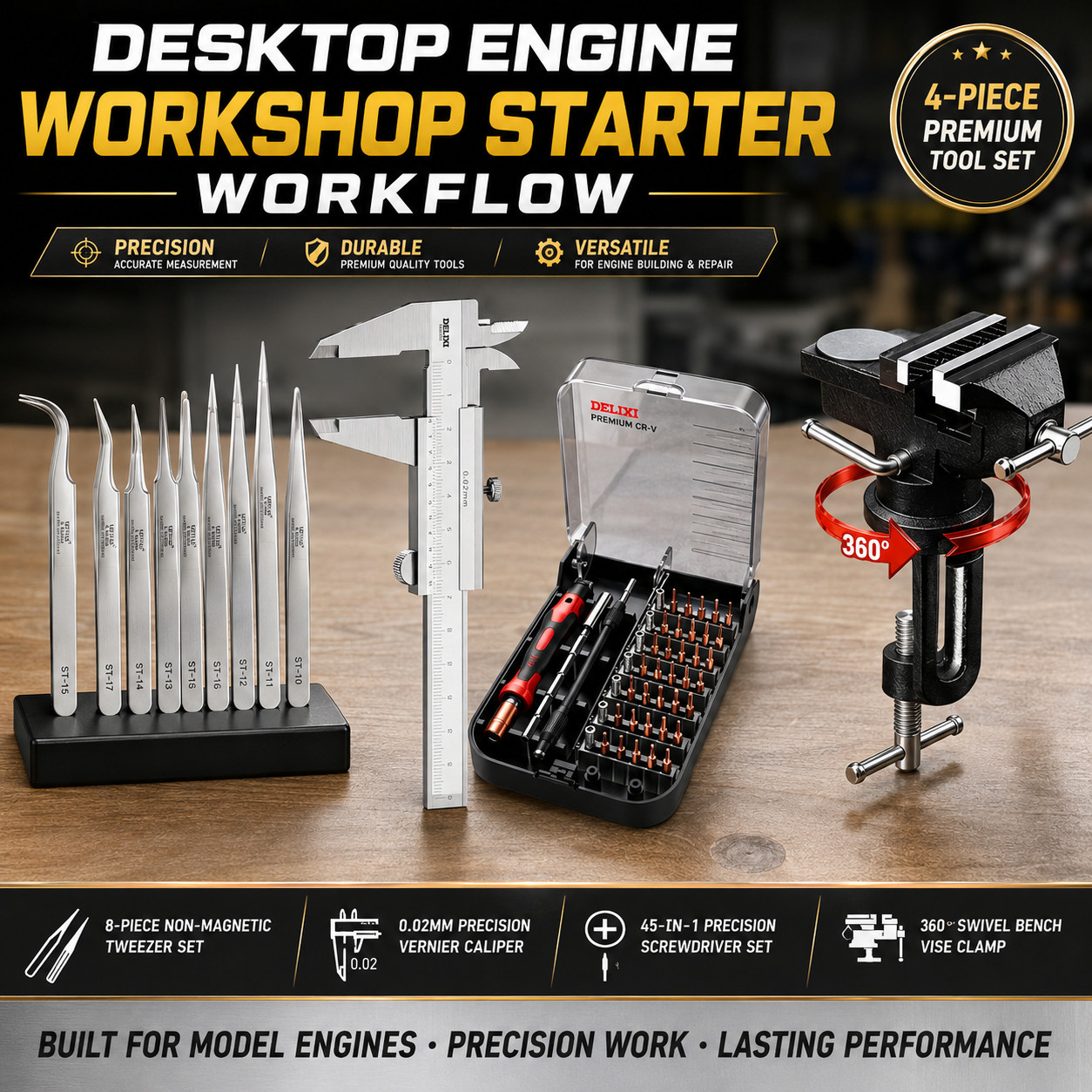 Precision Model Engine Workshop Tool Set Metal Bench Assembly & Tuning