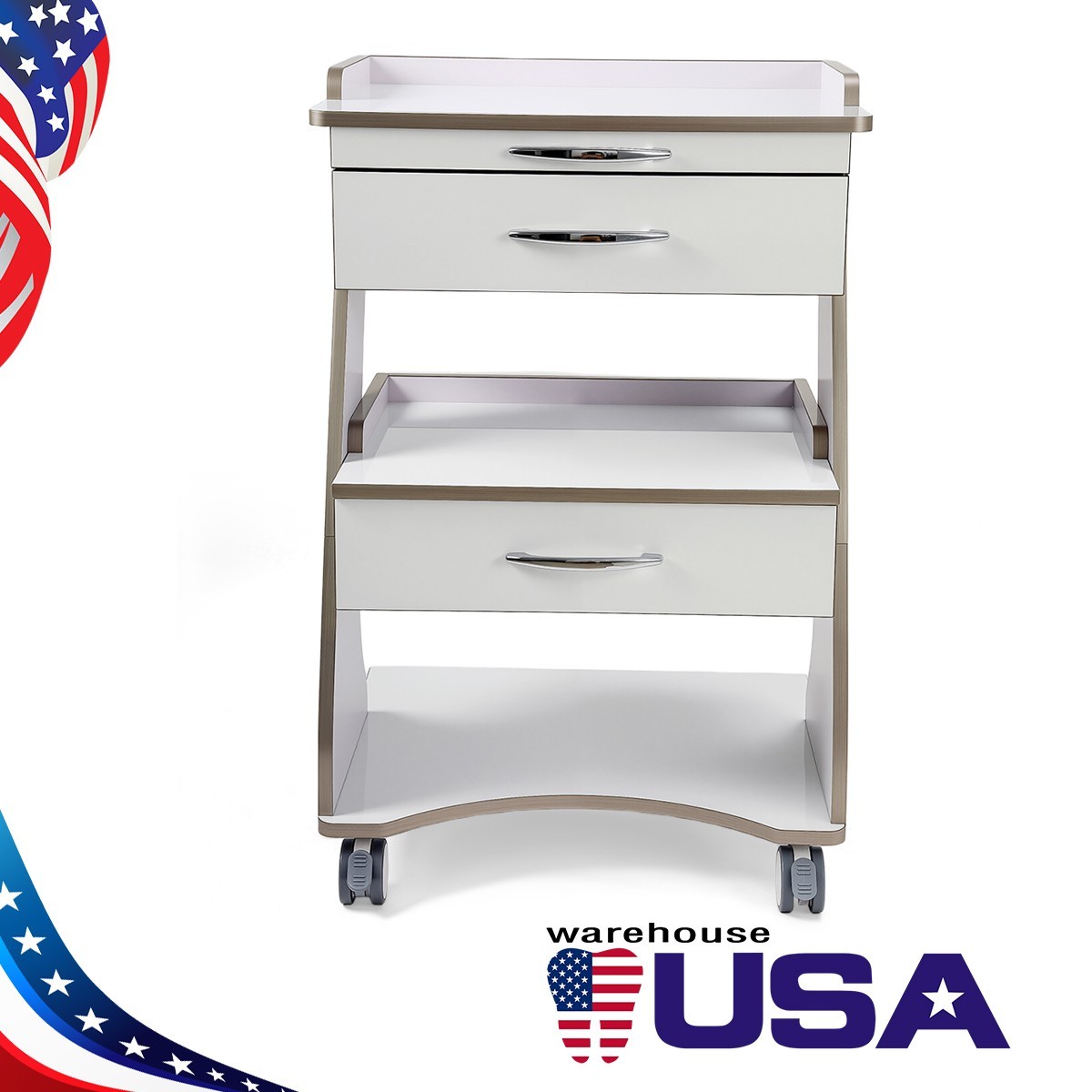 Dental Storage Cabinet Double-Drawer 3 Layer-Tier Cart Tools Socket High-Gloss