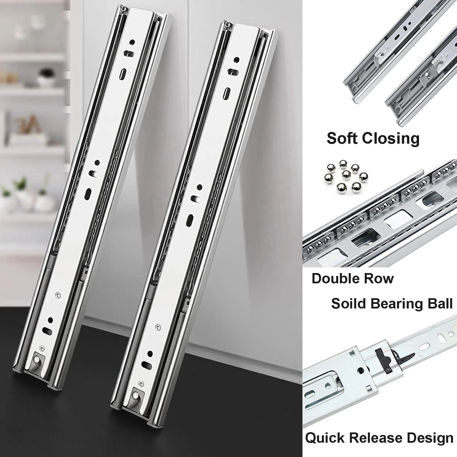 100-lb 10"-24" Full Extension Ball Bearing Heavy Duty Drawer Slide Track Rail