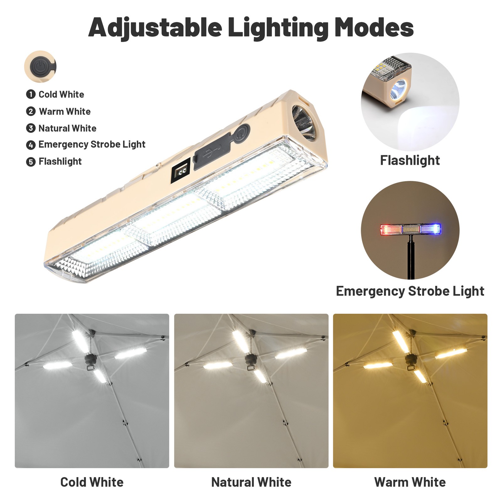 InstaHibit 4 Pcs Rechargeable Magnetic Work Light LED w/ Hook 5 Modes for Canopy
