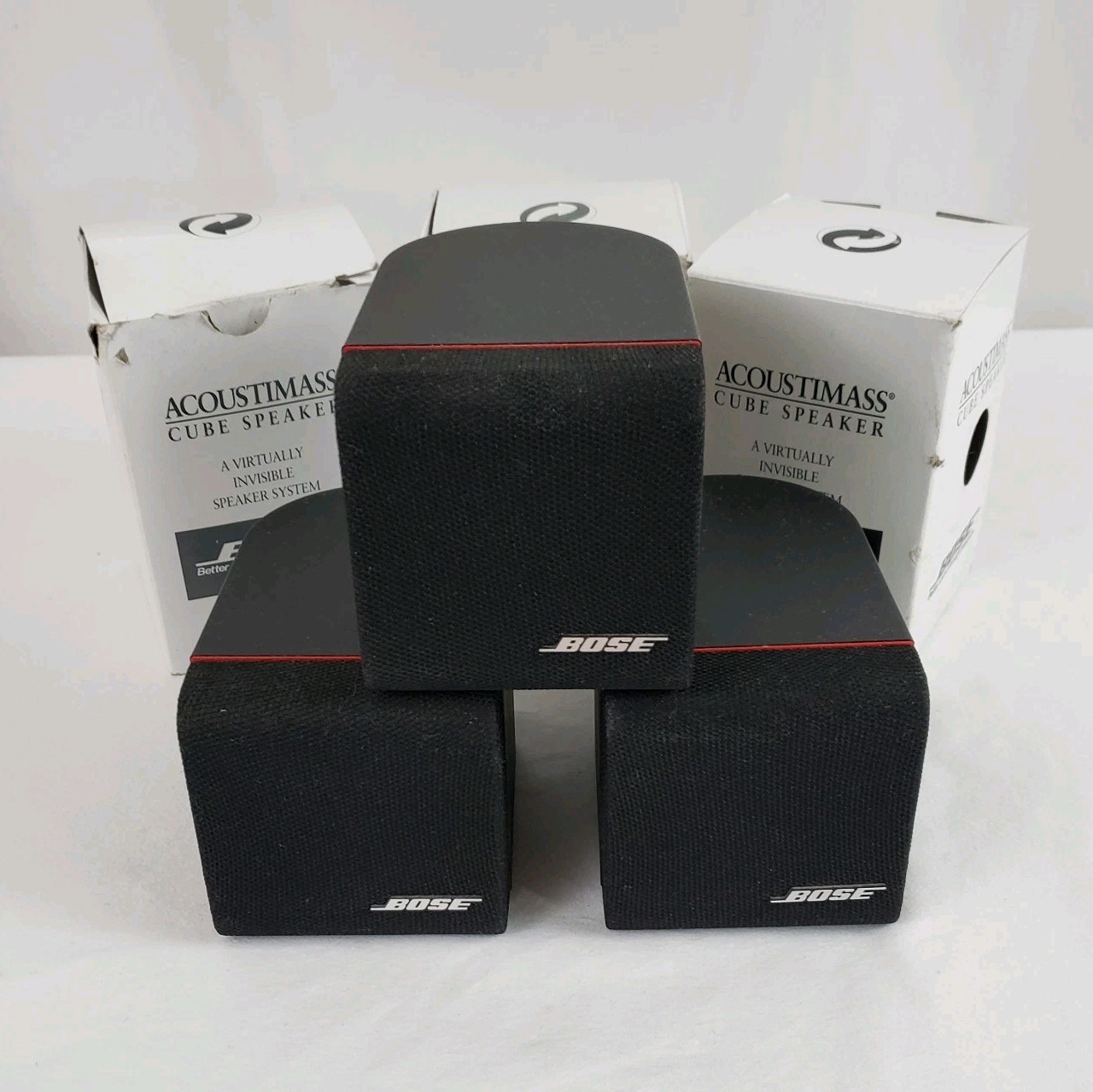 Lot (3) Bose Lifestyle/Acoustimass Redline Single Cube Surround Speakers RCA In