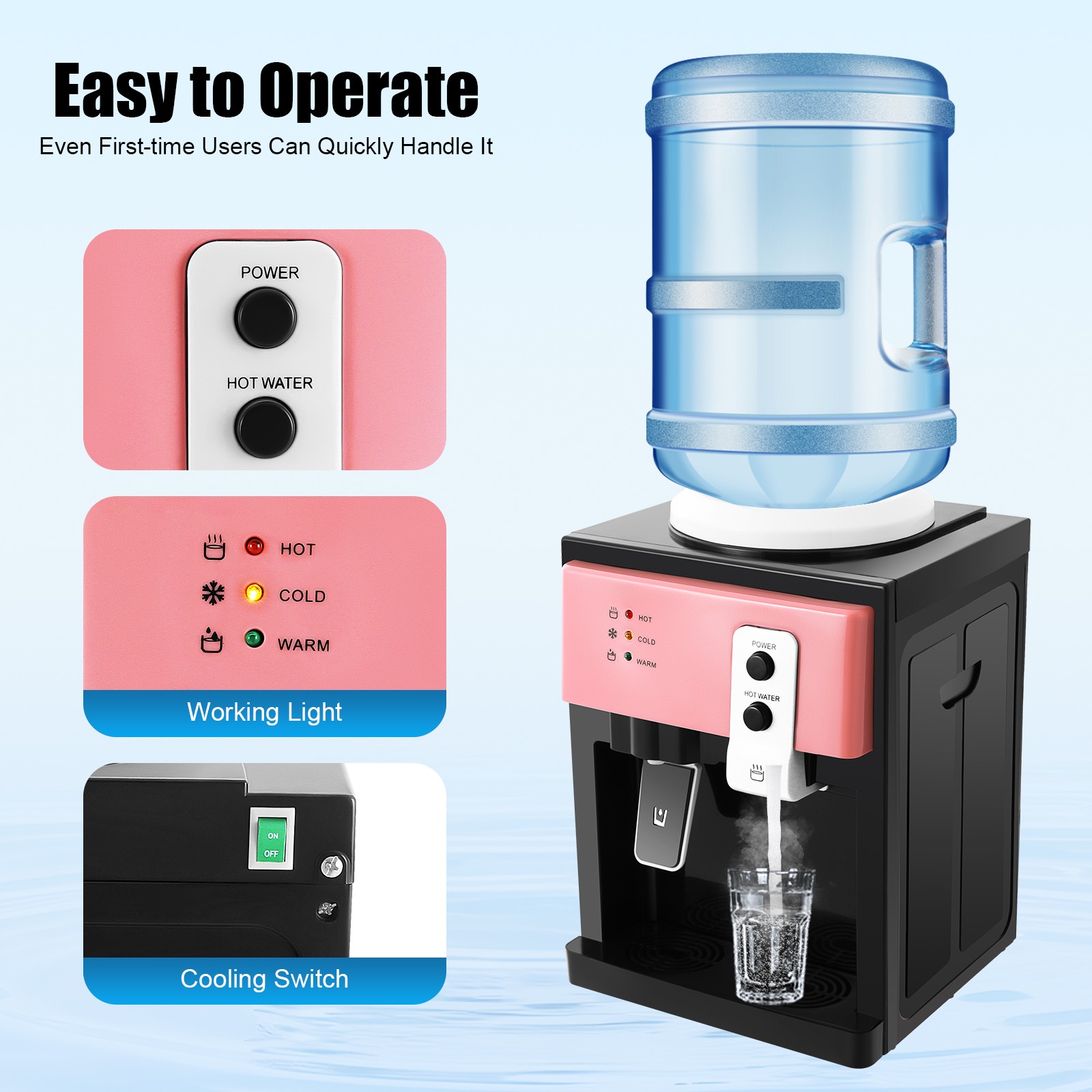 Electric Hot Cold Water Cooler Dispenser Countertop Drinking Machine Top Loading