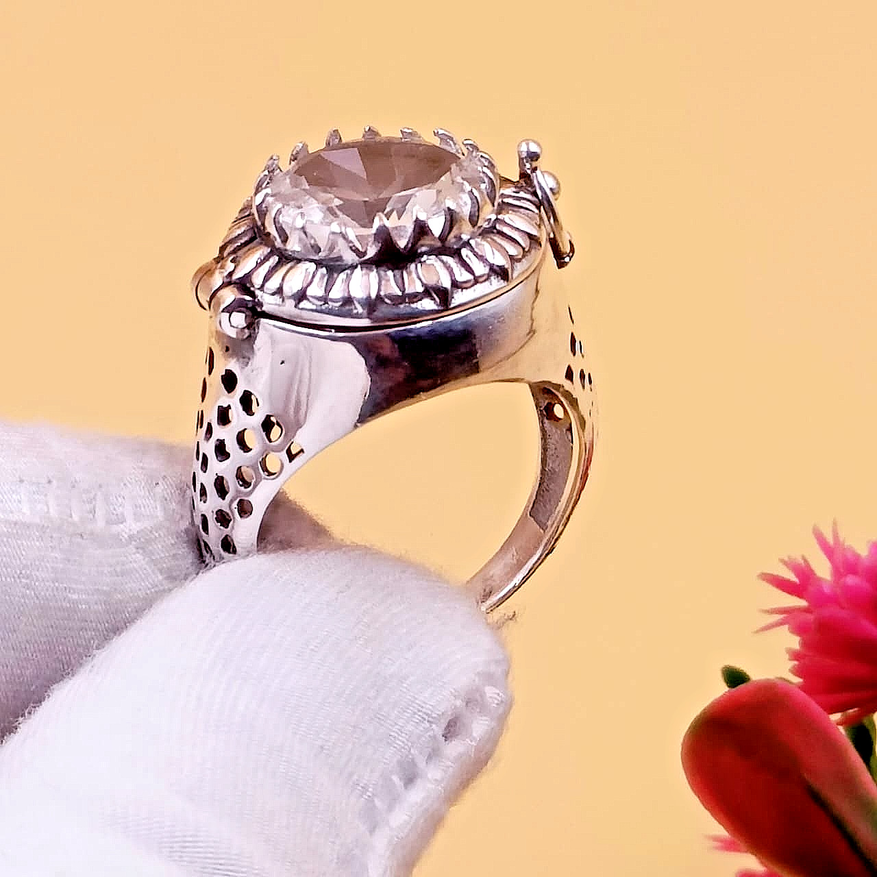 Handmde White Topaz Poison Ring | Handmade 925 Sterling Silver Box Ring