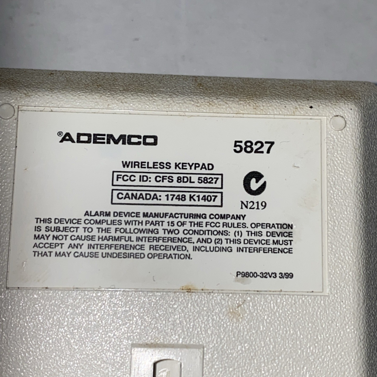 Ademco 5827 Home Security System Wall Mounted Remote Wireless Keypad