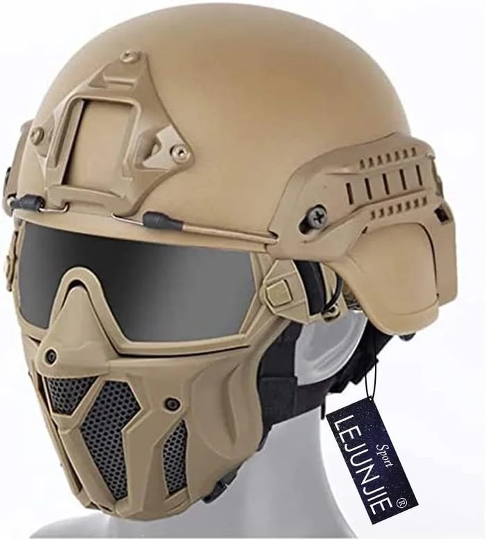 Tactical Airsoft PJ Helmet and Full Face Protection Airgun Mask,with Detachable