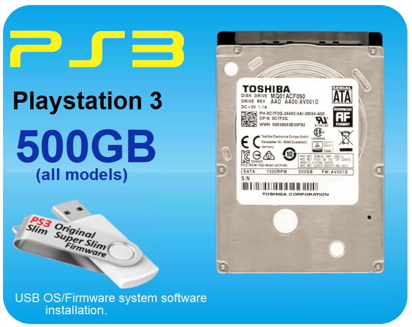PS3 500GB Internal Hard Drive Playstation 3 Slim, Super Slim & Original USB Firm