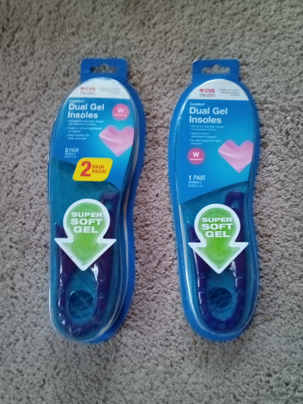 Lot of 3 CVS Health Comfort Dual Gel Insoles Women’s Sz 5-10 BS2