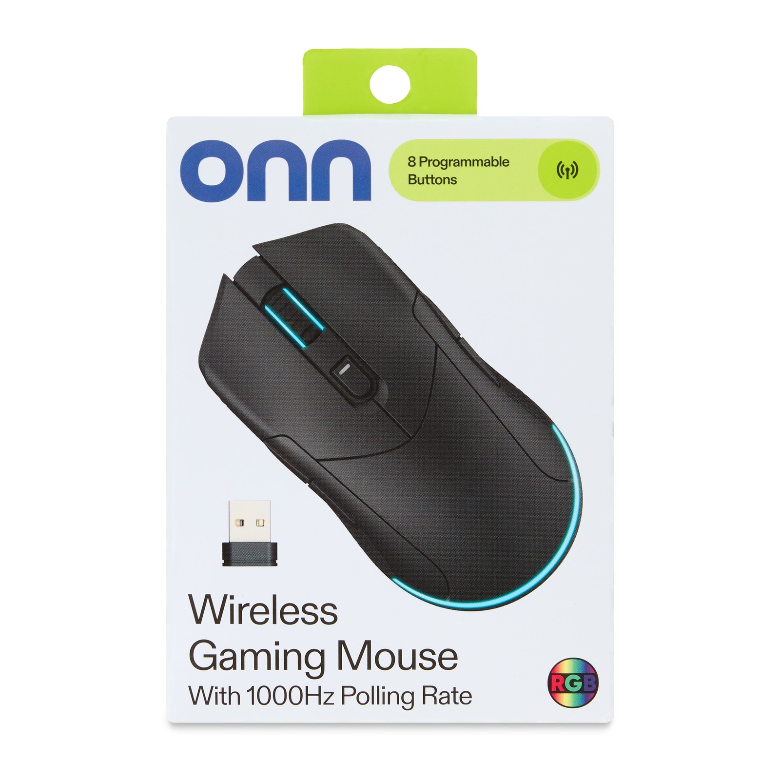 onn Rechargeable Wireless Gaming Mouse with LED Lighting, 8 Programmable Buttons