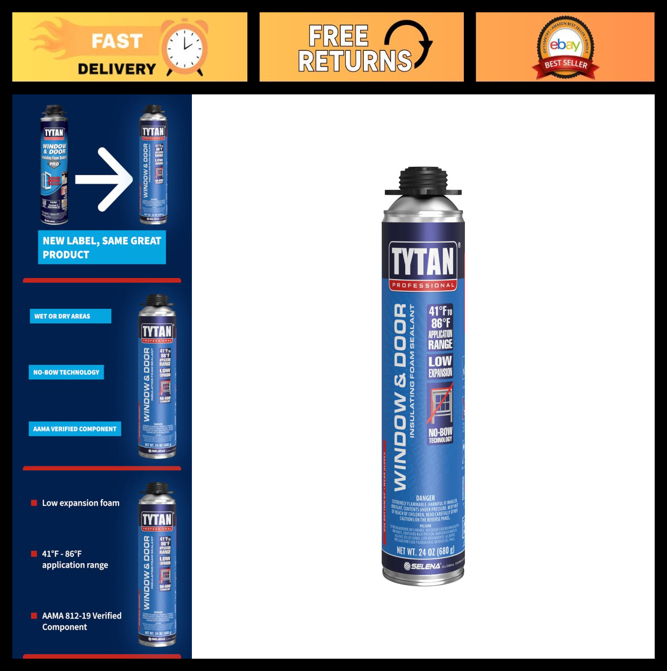 Professional Window & Door Foam Sealant - High R-Value Insulation, Water-Resista