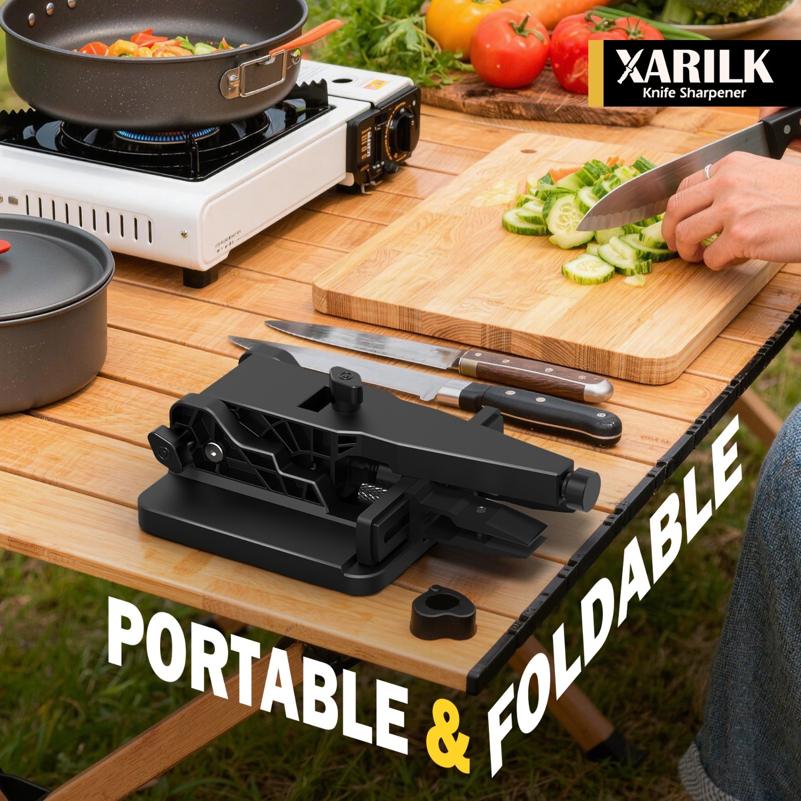 Upgraded Folding Knife Sharpener XAR-FS1, Adjustable Angle System, Diamond Stone