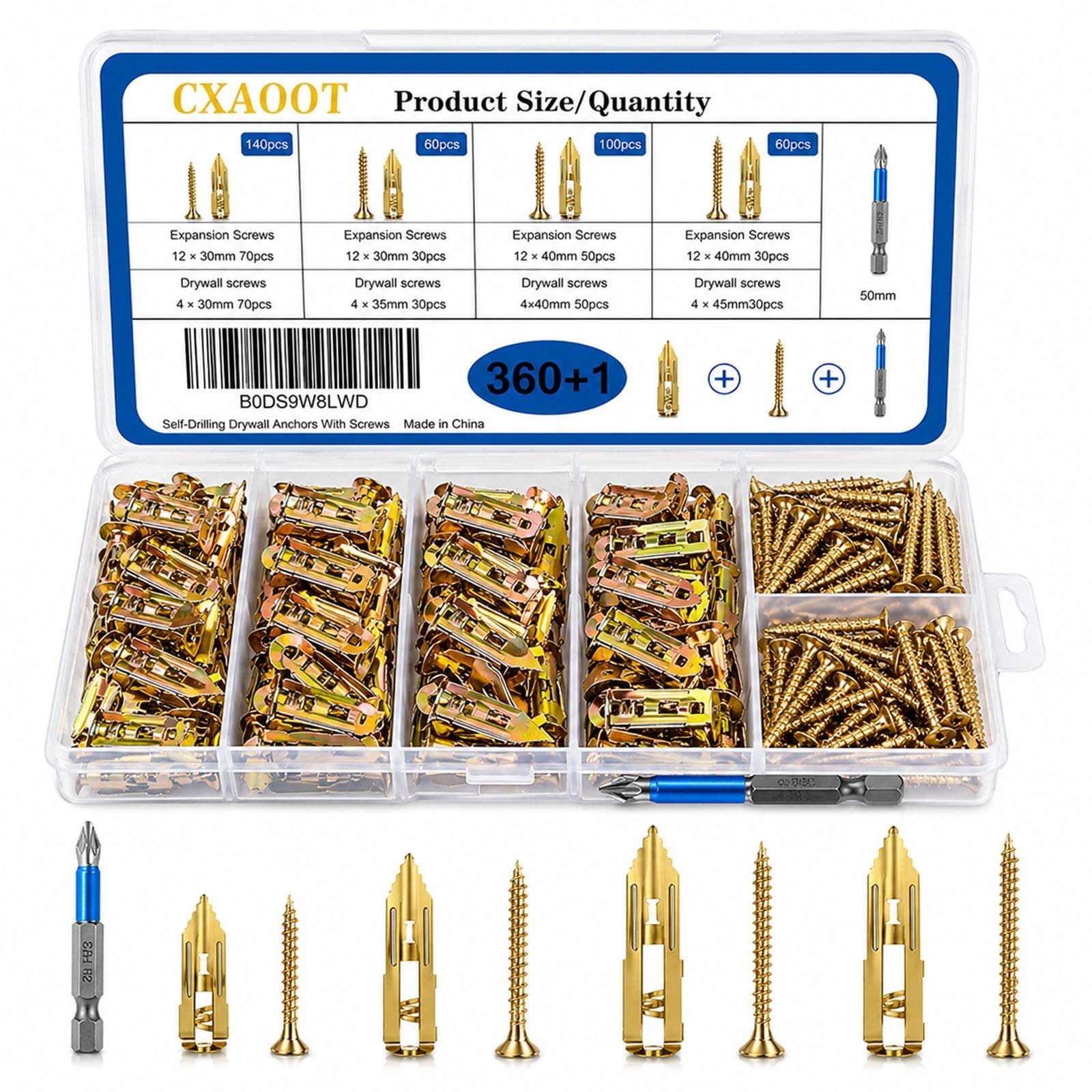 360PCS Self Drilling Drywall Anchors Heavy Duty, Self Drilling Drywall Anchor...