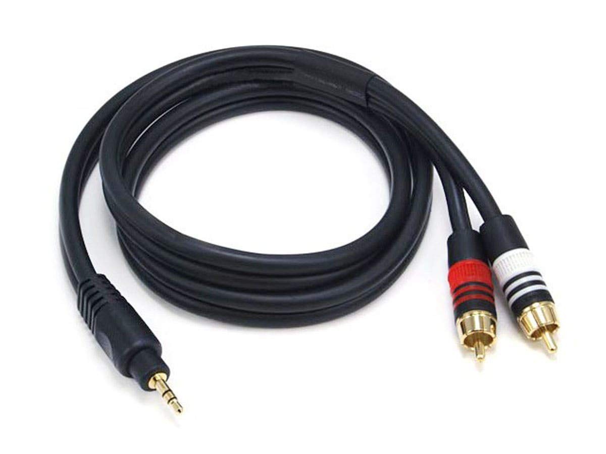 Monoprice Audio Cable - Premium Stereo Male to 2 RCA Male, Gold 3ft, Black