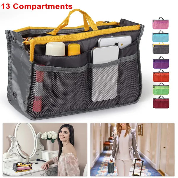 Women Lady Travel Insert Handbag Organiser Makeup Bags Toiletry Purse Liner W/Ha