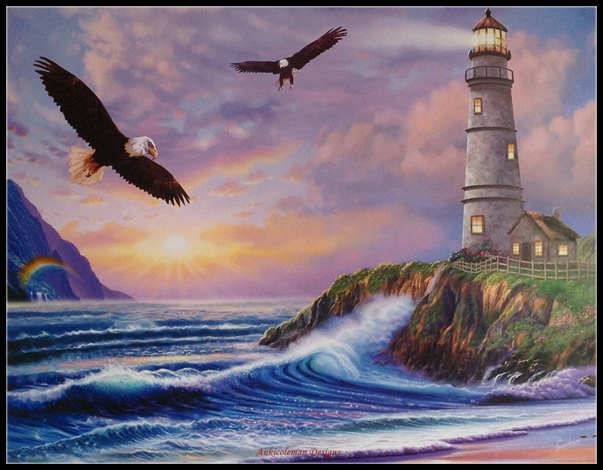 Eagle Lighthouse - Chart Counted Cross Stitch Patterns Needlework DIY DMC